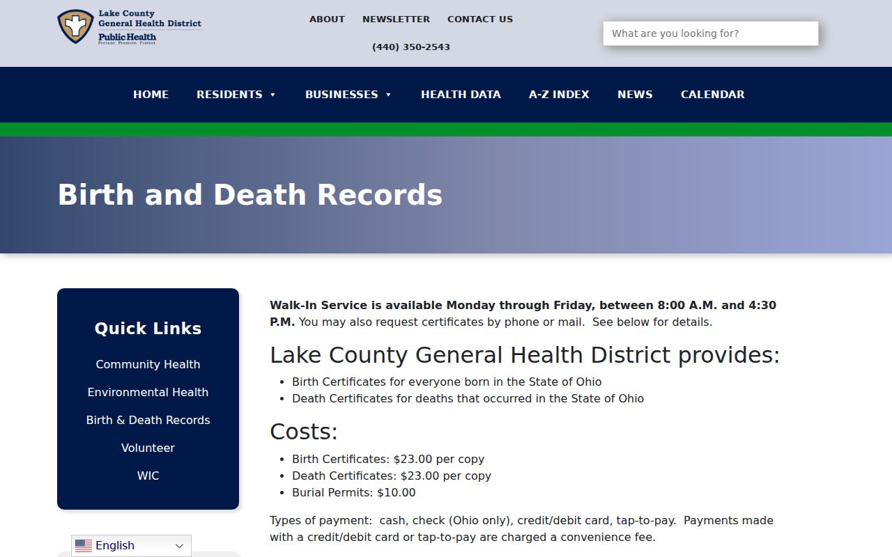 Mentor residents directory Lake County birth and death record route