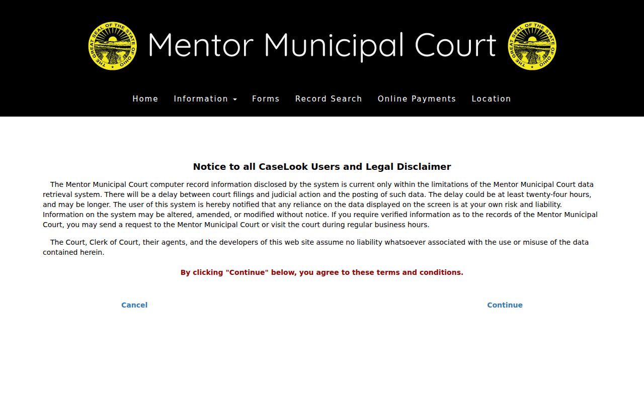 Mentor residents directory Municipal Court CaseLook access point