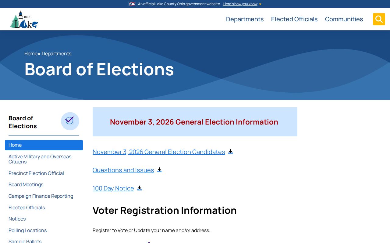 Mentor resident lookup reference for the Lake County Board of Elections