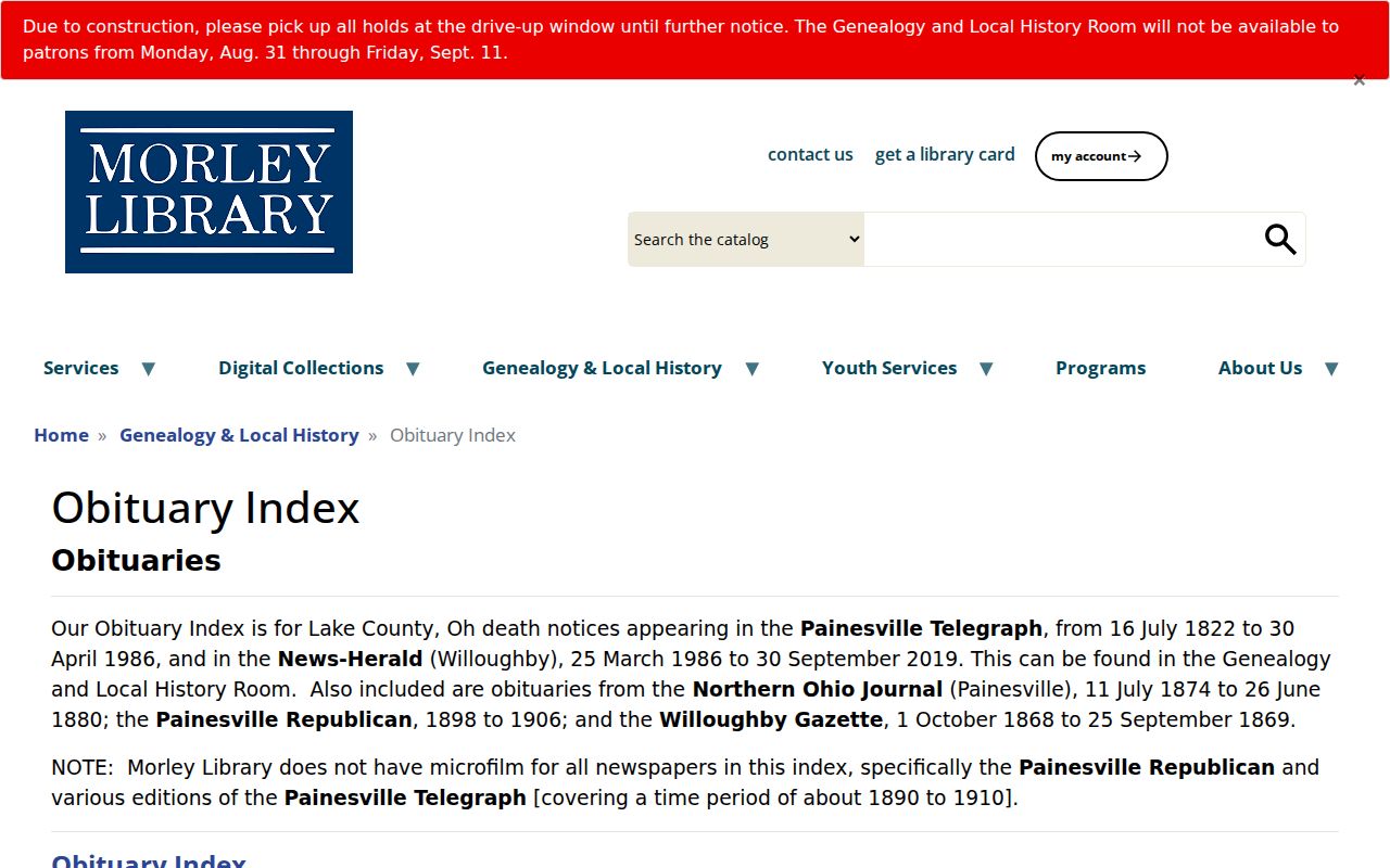 Mentor city directory index research through Morley Library local history resources